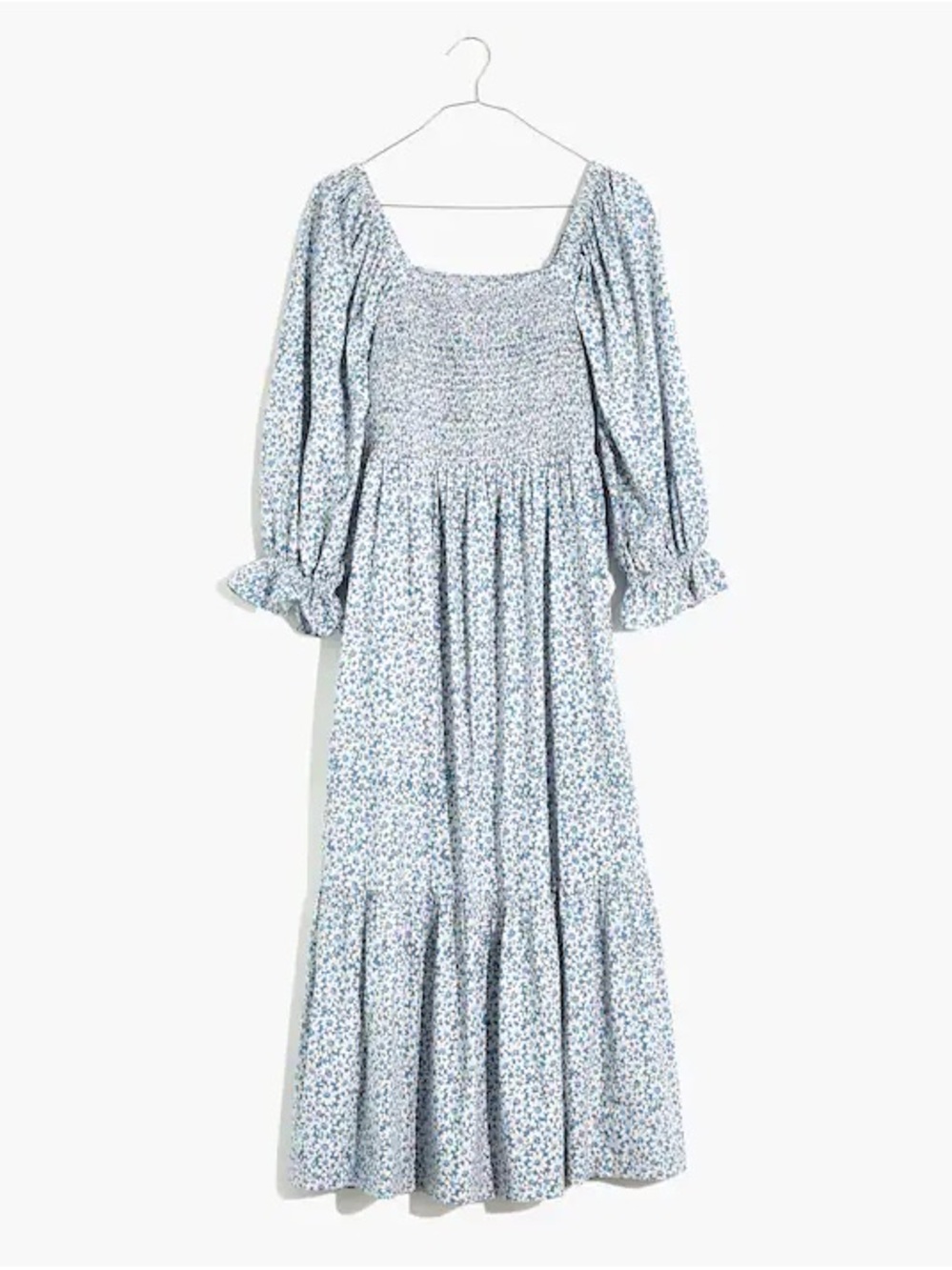 Lucie Elbow-Sleeve Smocked Midi Dress in Sunflower Field